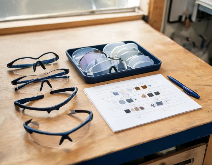 Cycling eyewear worksheet beside photochromic lens blanks